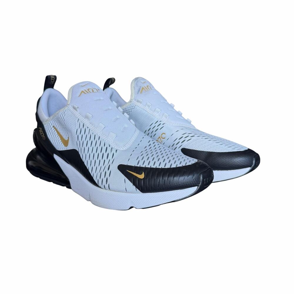 Nike Air Max 270 Shoes Mens Size 13 White Black Gold Mesh Sneaker Running